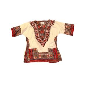 Vintage 70s Radlee Dashiki Top Cotton Embroidered Boho Hippie Made Hong Kong M